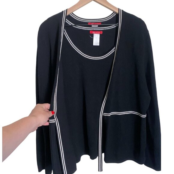 Vintage Anne Klein Cardigan Set Black White Sweater Tank XL - Picture 2 of 8